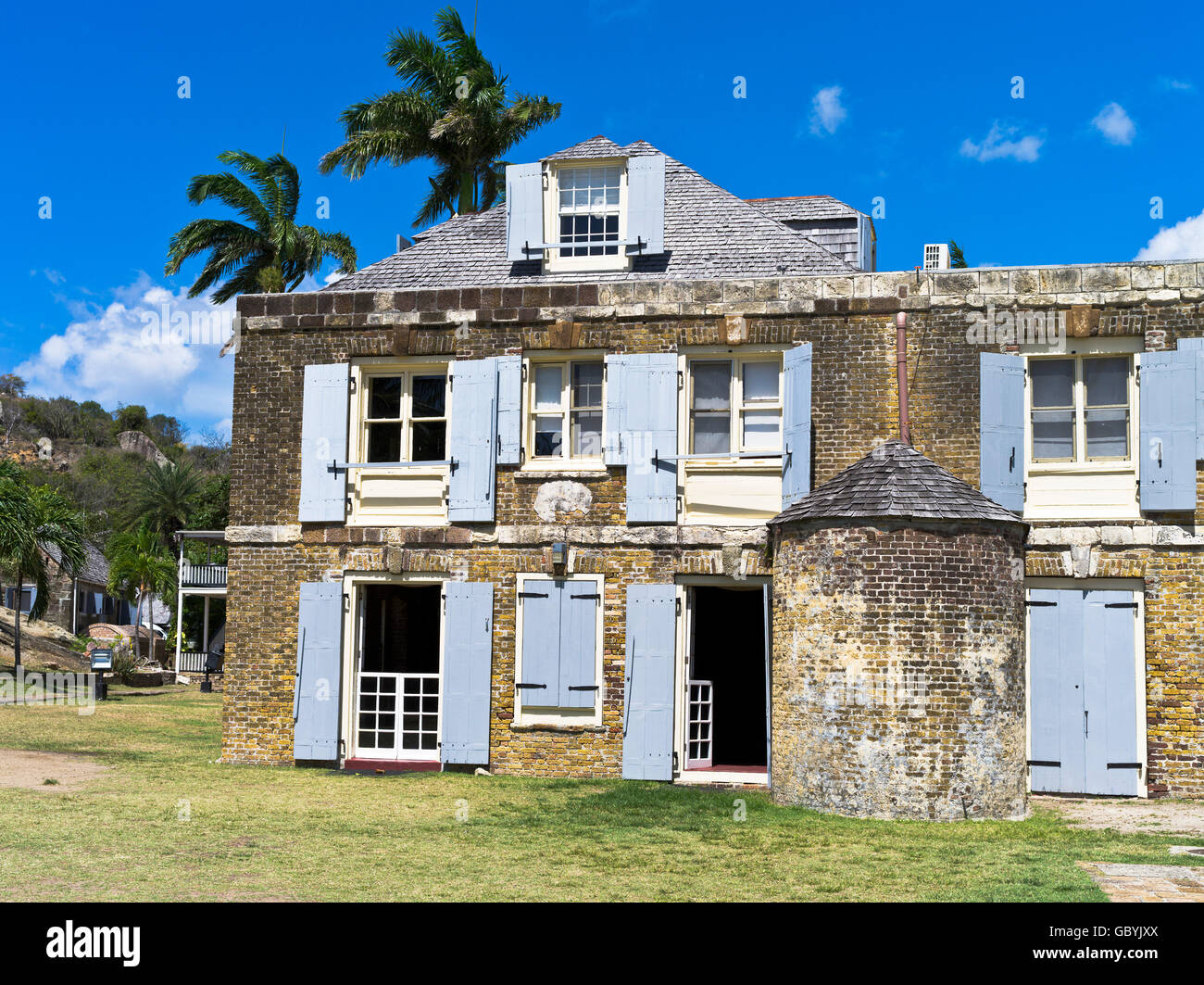 Dh Nelsons Dockyard Caraibi Antigua English Harbour storico magazzino navale costruzione cantiere navale Foto Stock