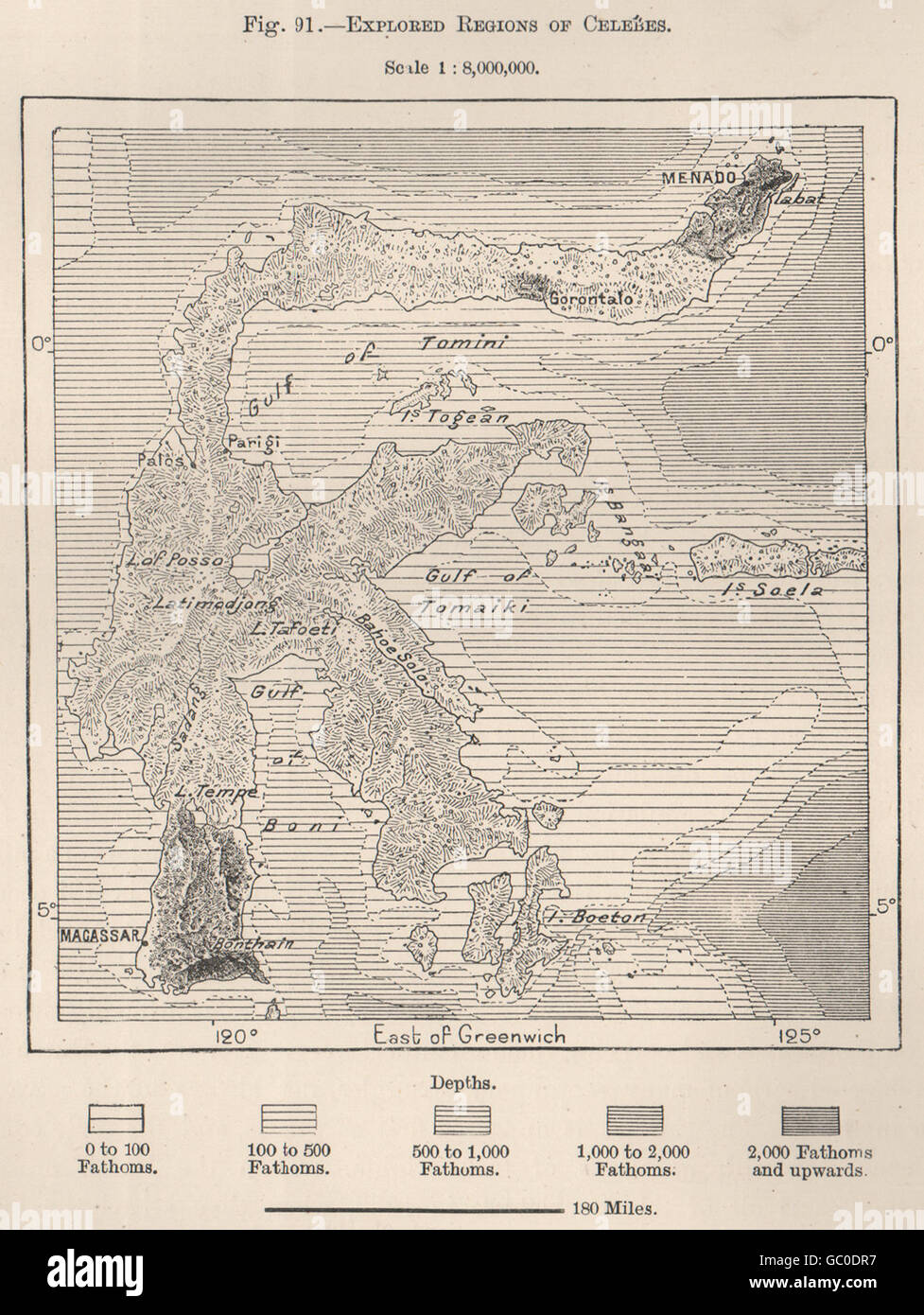 Esplorate le regioni di Celebes (Sulawesi) . Indonesia. Indie Orientali, 1885 mappa vecchia Foto Stock