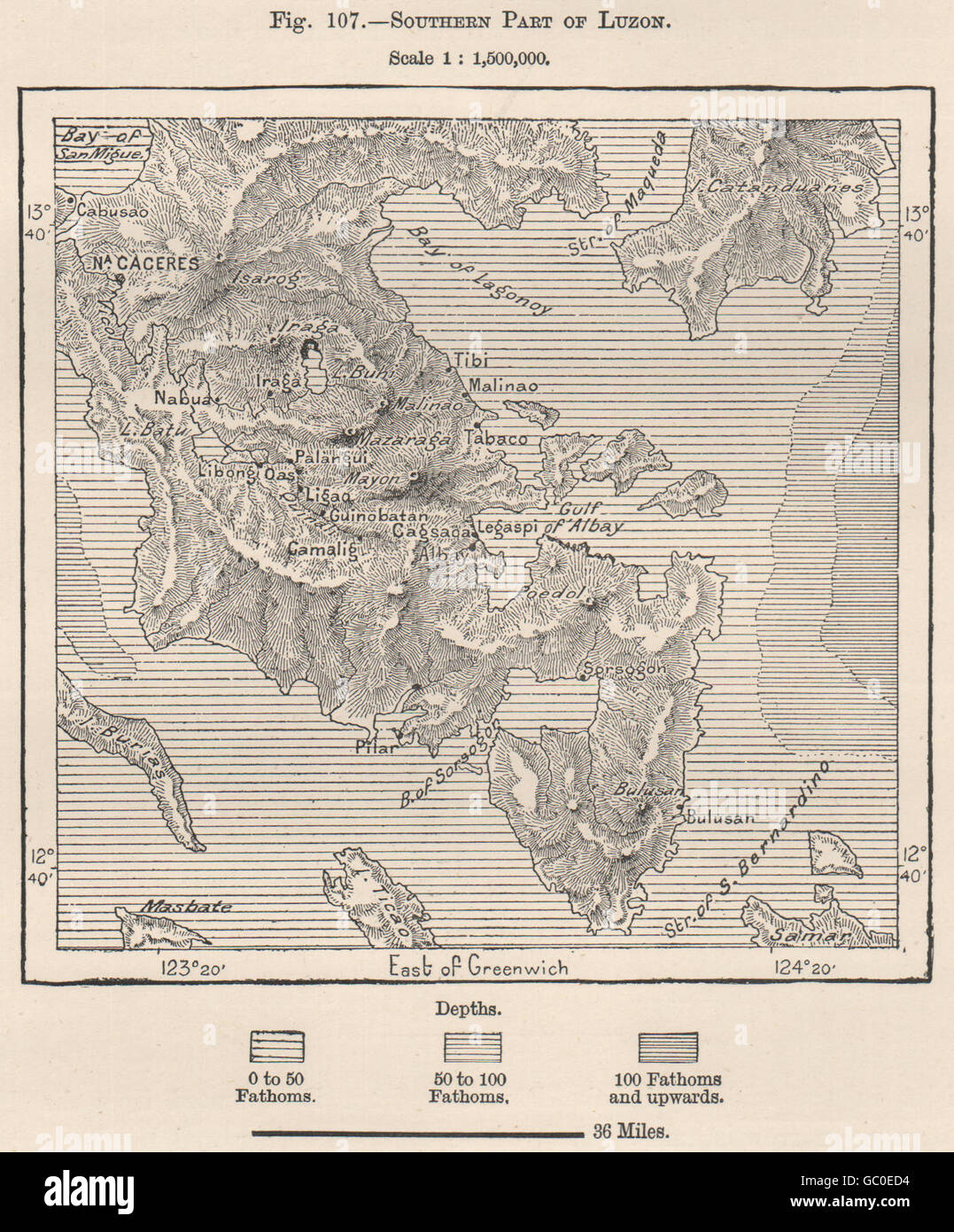 La parte meridionale di Luzon. Filippine, 1885 Mappa antichi Foto Stock