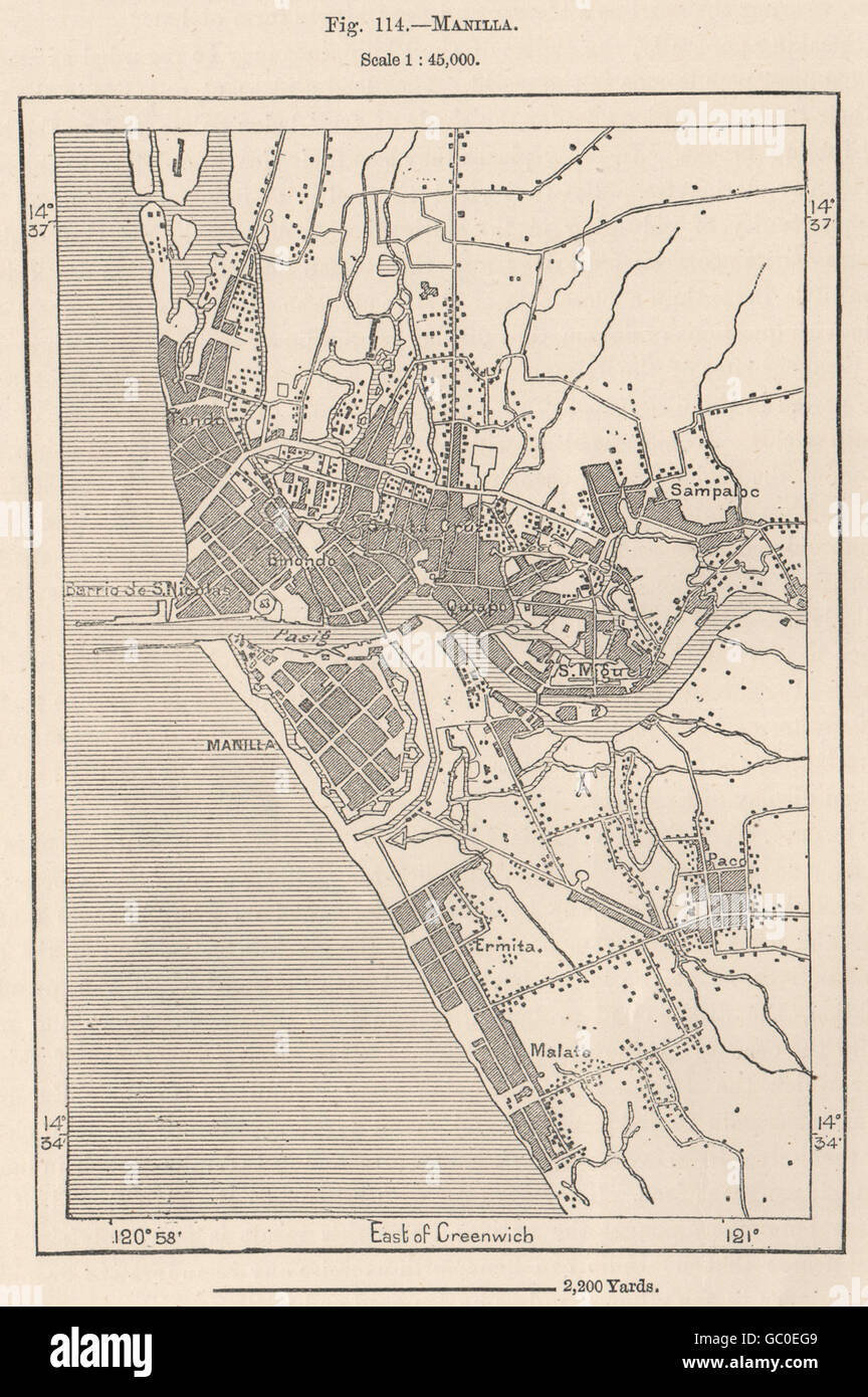 Manila. Filippine, 1885 Mappa antichi Foto Stock