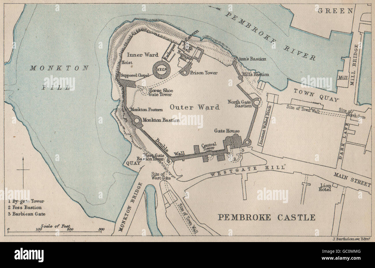 PEMBROKE CASTLE piano terra. Monkton pillola. Pembrokeshire. Il Galles, 1886 mappa vecchia Foto Stock
