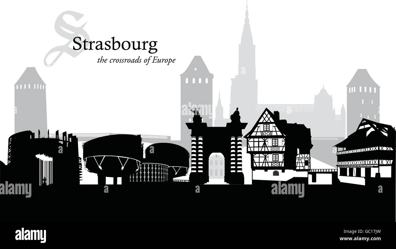 Illustrazione Vettoriale della skyline di Strasburgo, Francia Illustrazione Vettoriale