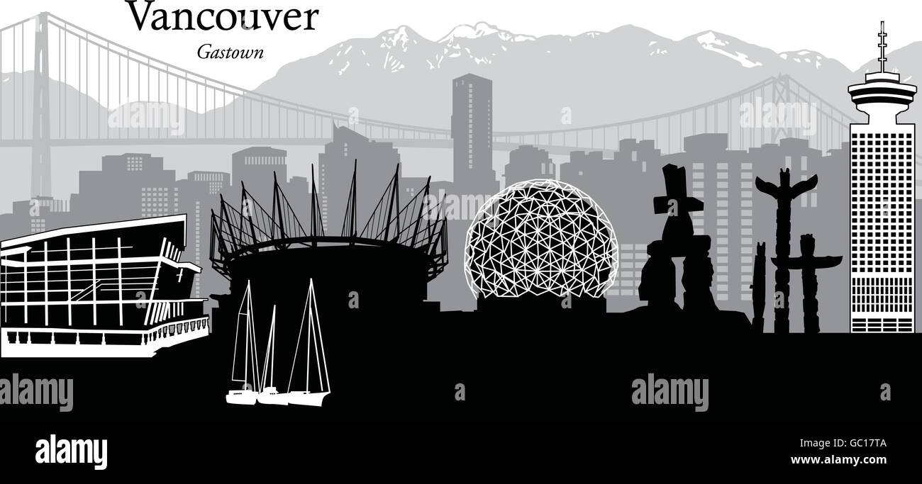 Illustrazione Vettoriale della skyline di Vancouver, British Columbia, Canada Illustrazione Vettoriale