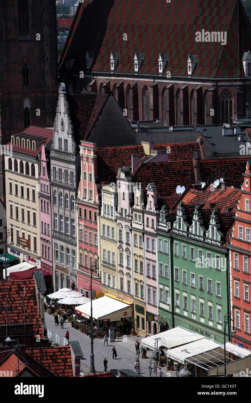 La Rynek vaganti Square nella città vecchia di Wroclaw in Polonia in Est Europa. Foto Stock