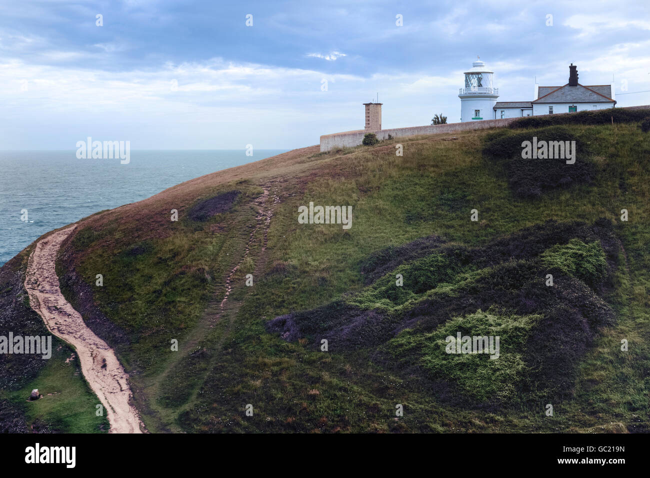 Swanage, incudine Point Lighthouse, Isle of Purbeck, Dorset, England, Regno Unito Foto Stock