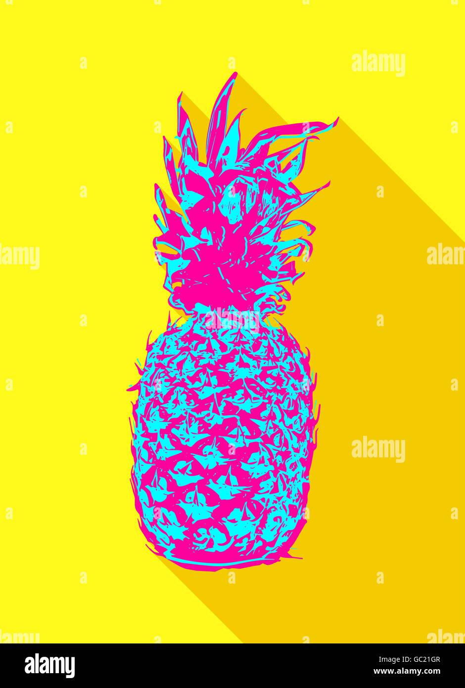Colorato design estivo della pop art style ananas frutta. EPS10 vettore. Illustrazione Vettoriale