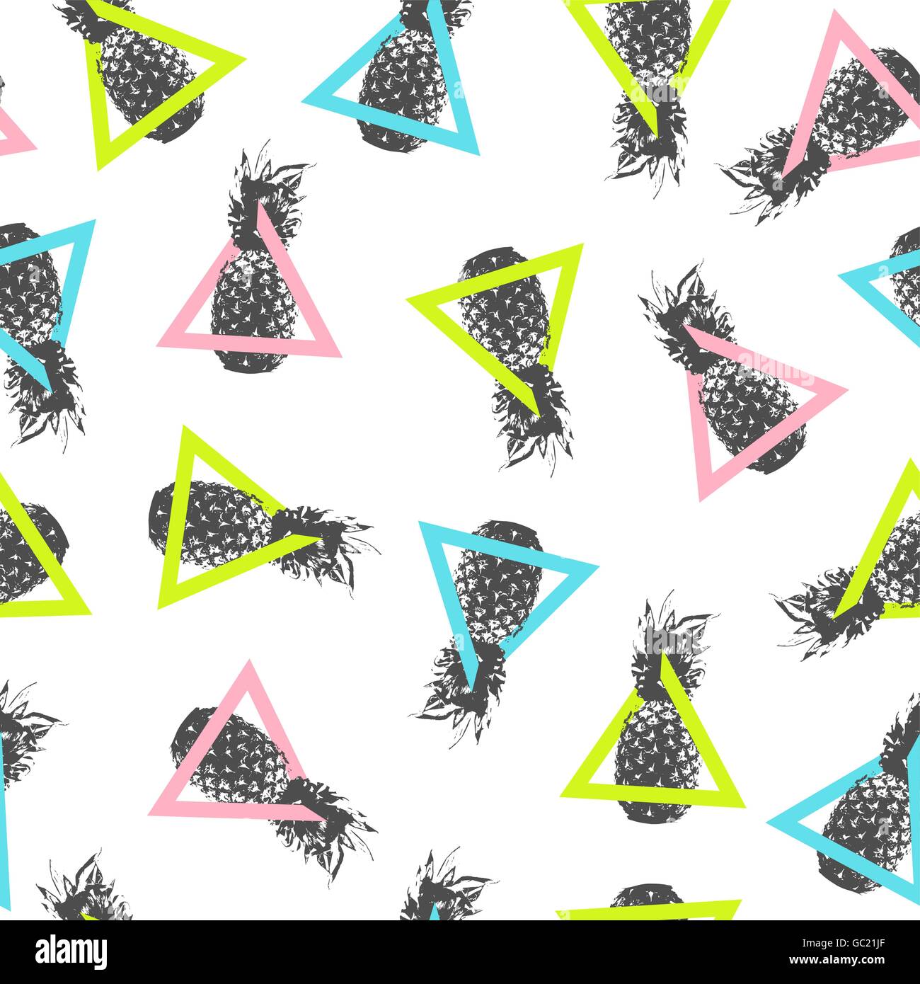 L'arte astratta seamless pattern con estate ananas e design colorato triangolo geometrica delle forme. EPS10 vettore. Illustrazione Vettoriale