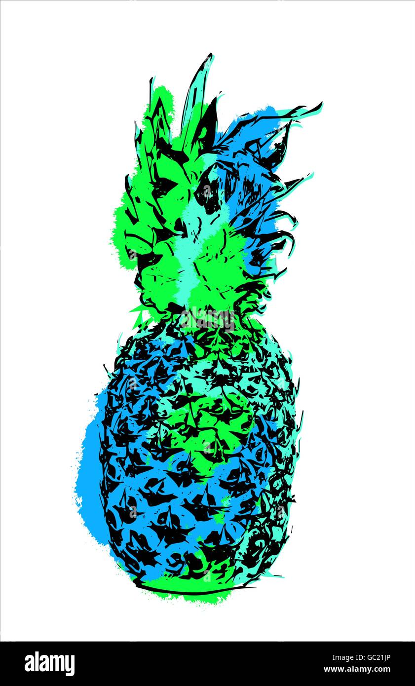 Ananas frutta arte disegno astratto e colorati di schizzo di vernice illustrazione di stile per l'estate. EPS10 vettore. Illustrazione Vettoriale