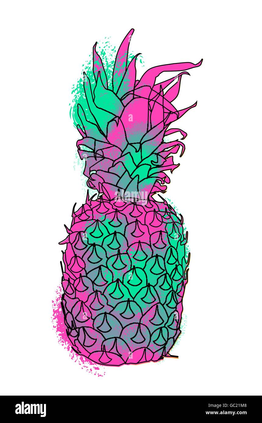 Ananas moderno concetto di frutta illustrazione per l'estate con colorate spruzzi di vernice effetto. EPS10 vettore. Illustrazione Vettoriale