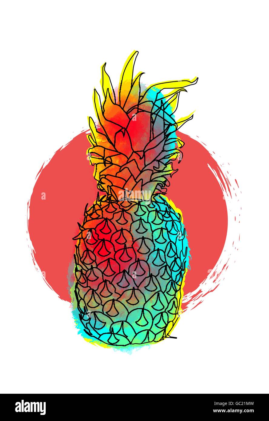 Ananas frutta art design e colorati di schizzo di vernice illustrazione di stile per l'estate. EPS10 vettore. Illustrazione Vettoriale