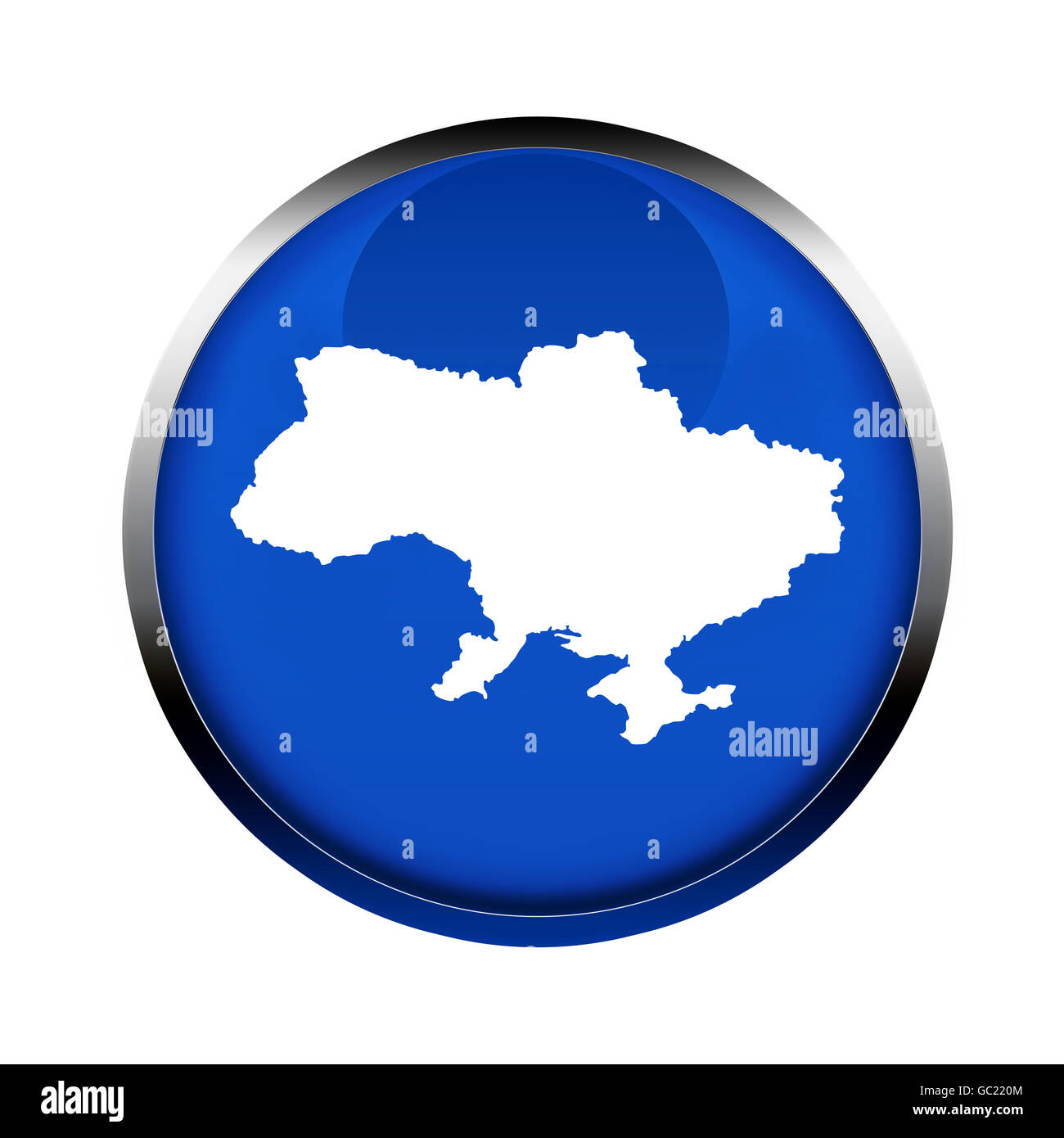 L'Ucraina pulsante mappa nei colori dell'Unione europea. Foto Stock