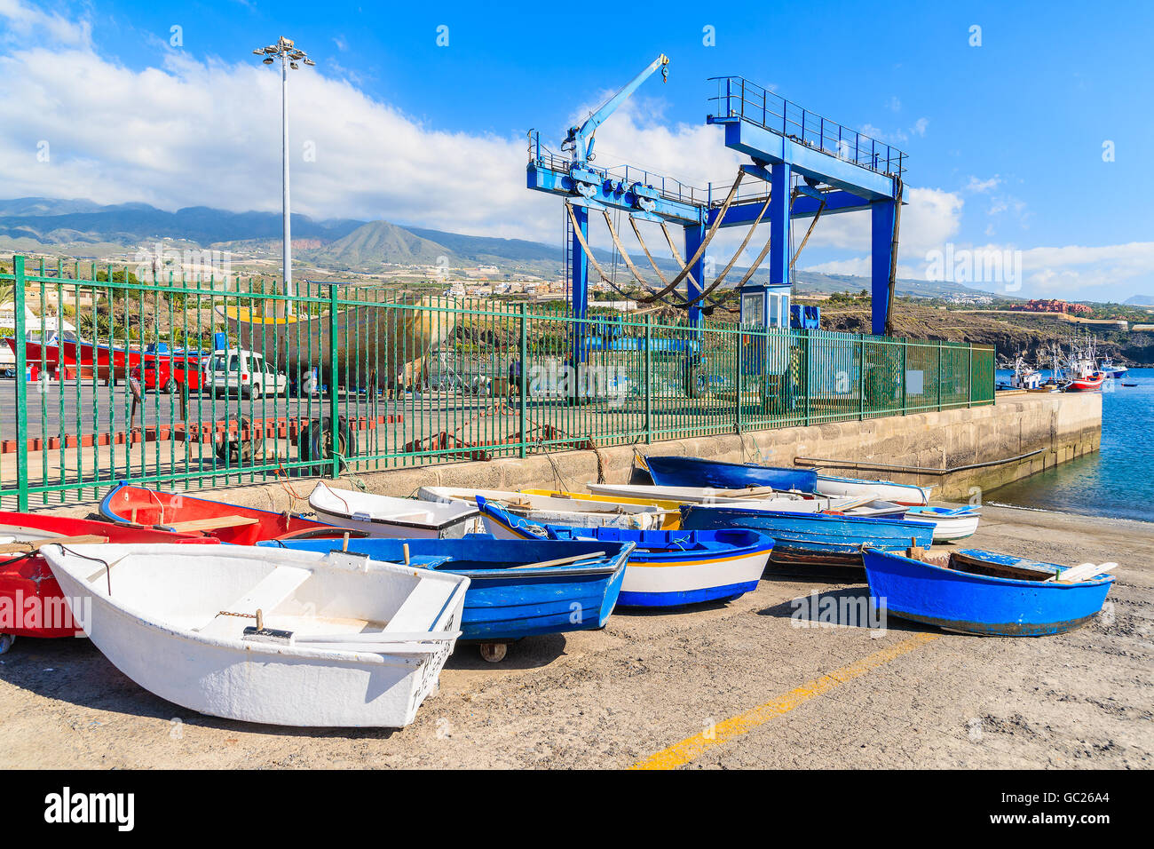 Barche da pesca in darsena a San Juan porto, Tenerife, Isole Canarie, Spagna Foto Stock