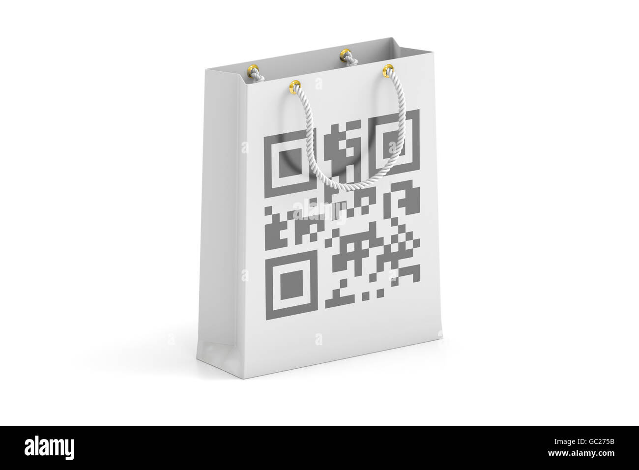 Shopping bag con il codice QR, rendering 3D isolati su sfondo bianco Foto Stock