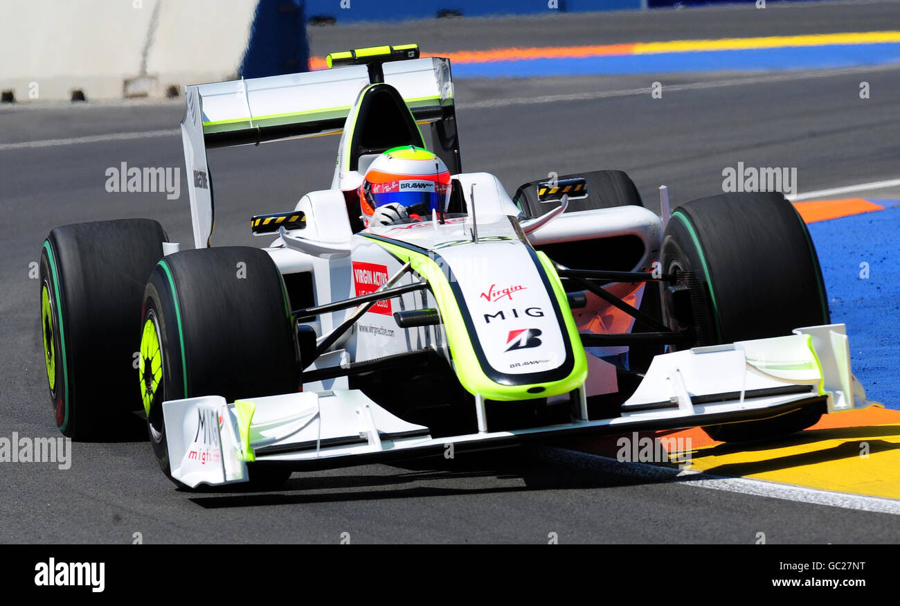 Formula uno Motor Racing - Gran Premio d'Europa - Giornata di pratica - circuito di Valencia. Brawn's Reubens Barrichello del Brasile durante la seconda sessione di prove durante la giornata di prove sul circuito di Valencia, in Spagna. Foto Stock