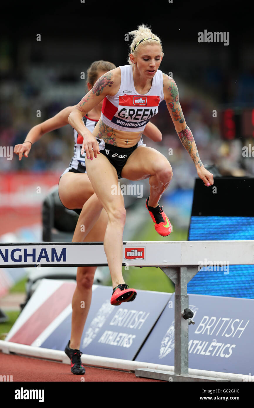 Charlotte donne VERDE 3000m Siepi, 2016 del Campionato Britannico, Birmingham Alexander Stadium, UK. Foto Stock