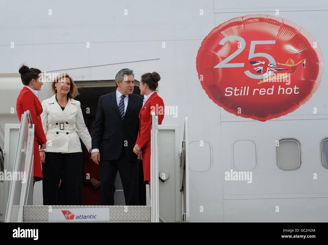 Il primo Ministro britannico, Gordon Brown e sua moglie Sarah arriveranno a New York dove parteciperà all'incontro sul cambiamento climatico e si rivolgerà all'Assemblea Generale delle Nazioni Unite. Foto Stock