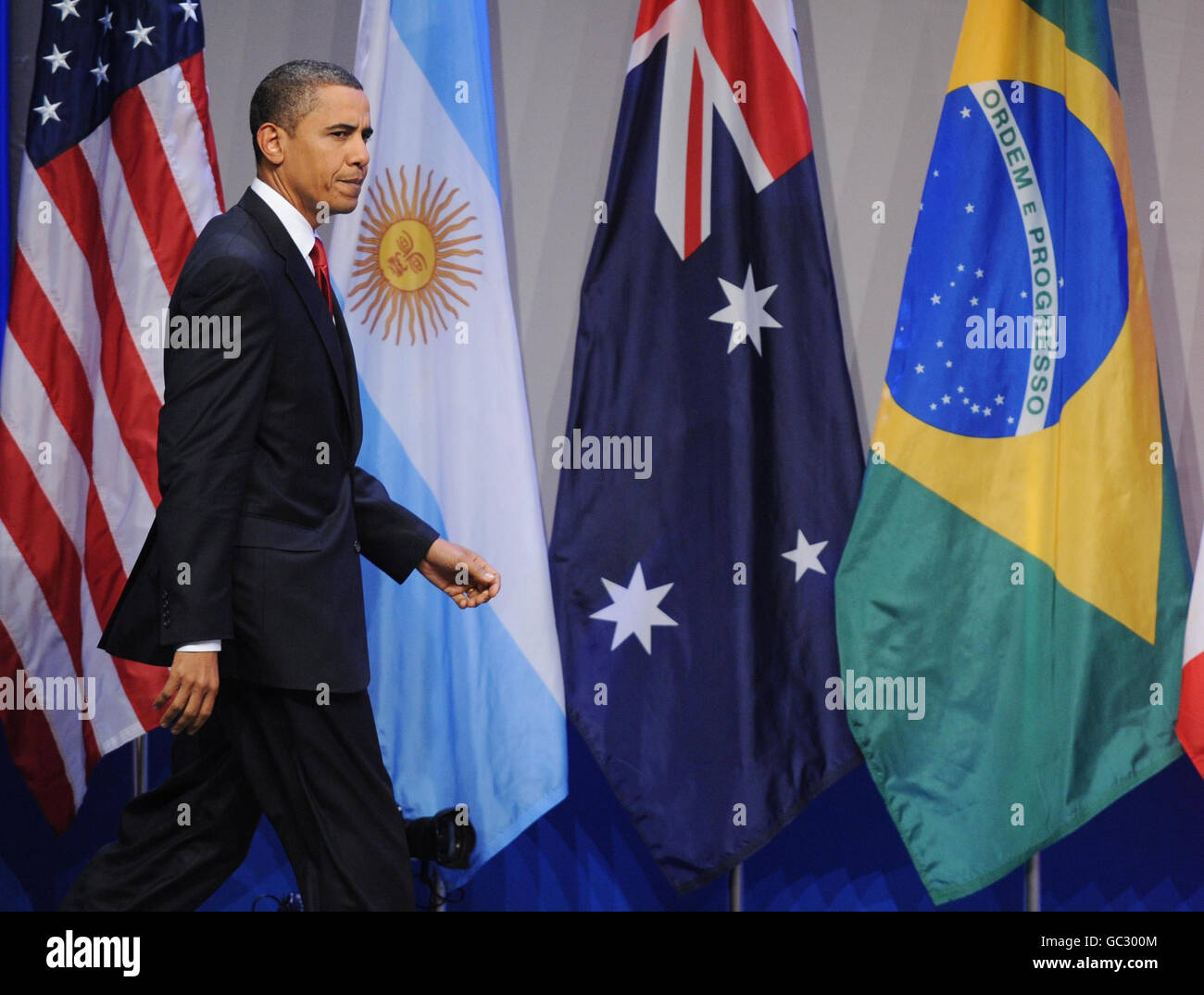Il presidente AMERICANO Barack Obama arriva oggi a Pittsburgh per la sua conferenza stampa come presidente del G20 di quest'anno. Foto Stock