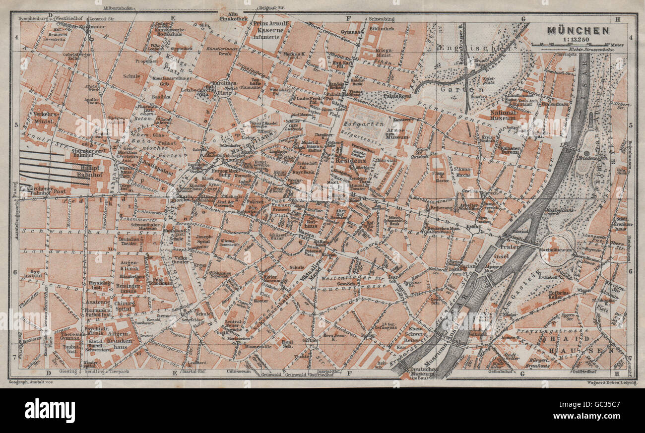 Monaco di Baviera / München città pianta della città. Il Bayern Baviera Germania Deutschland, 1923 Mappa Foto Stock