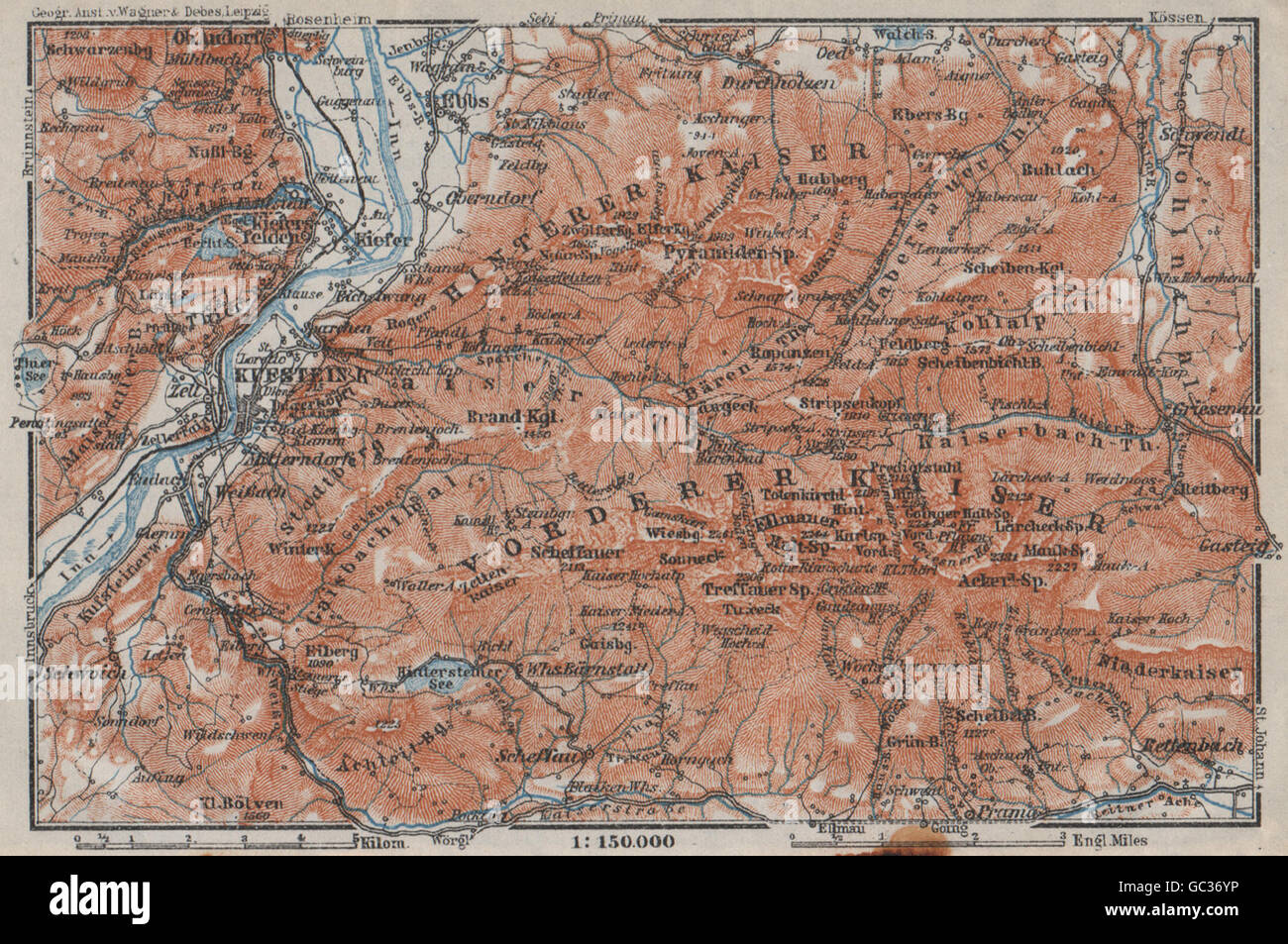 Dintorni di Kufstein. Kaisergebirge. Zahmer/Wilder Kaiser Tirolo Tirolo, 1923 Mappa Foto Stock