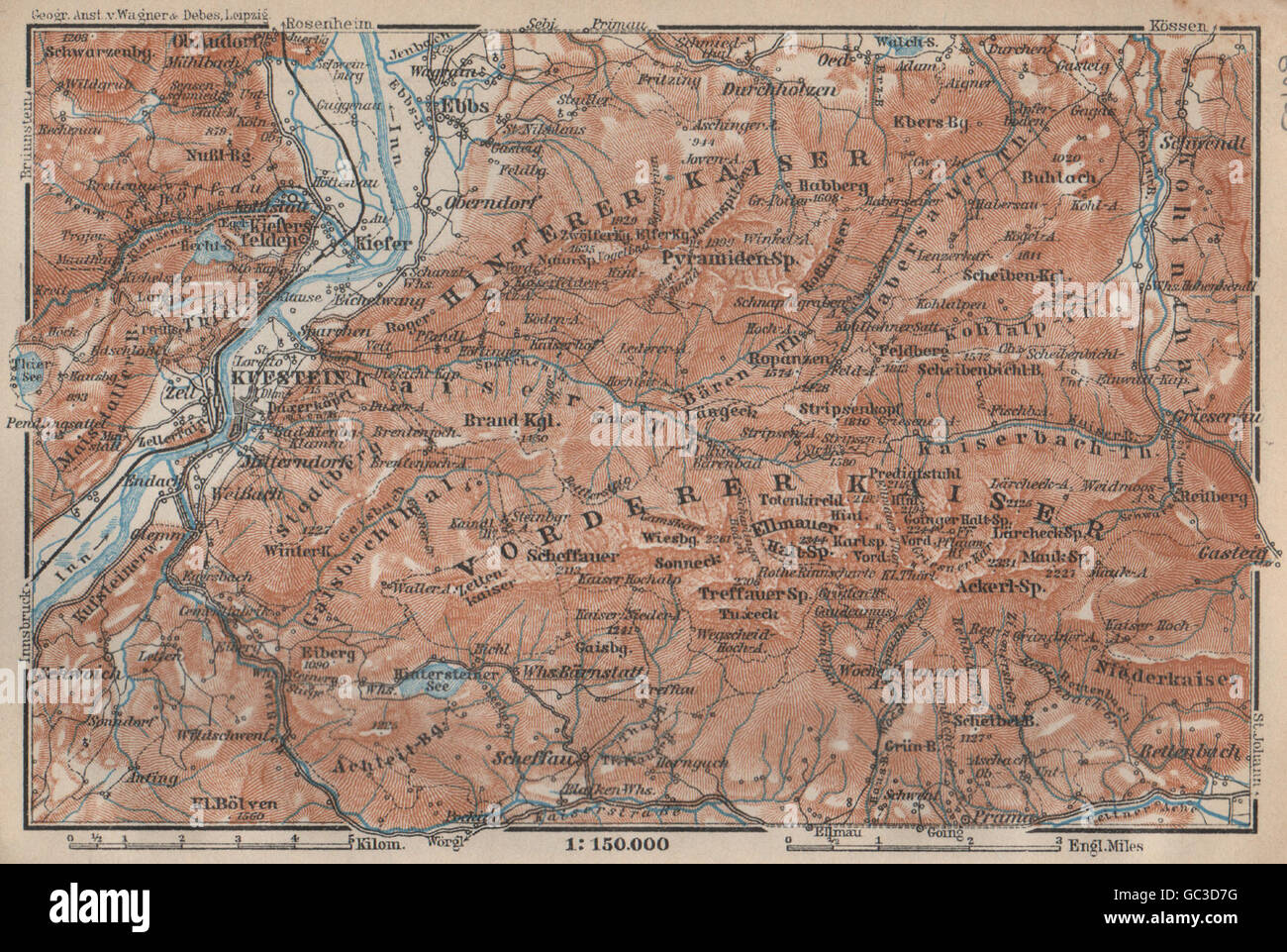 Dintorni di Kufstein. Kaisergebirge. Zahmer/Wilder Kaiser Tirolo Tirolo, 1927 Mappa Foto Stock