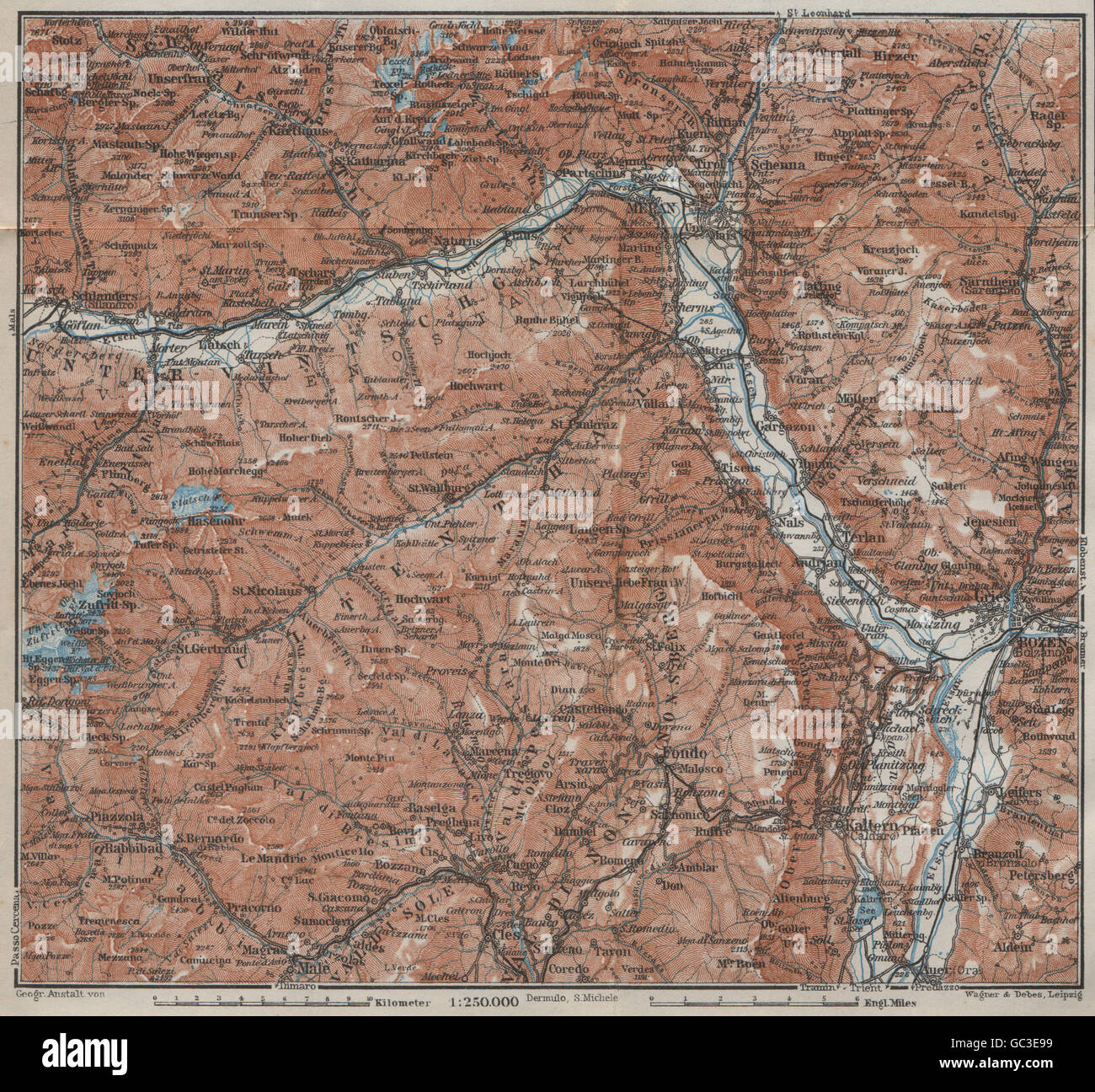 VINTSCHGAU ADIGE/Adige Val d Ultimo valli. Bolzano Merano Alto Adige, 1927 Mappa Foto Stock