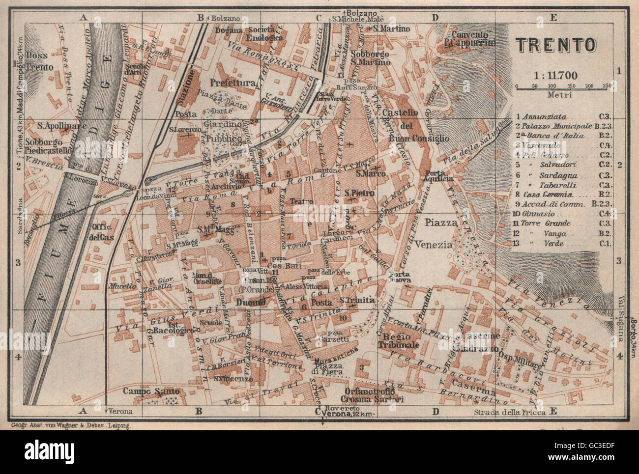 TRENTO (TRIENT) città piano piano urbanistico. Italia Italia mappa, 1927 Foto Stock