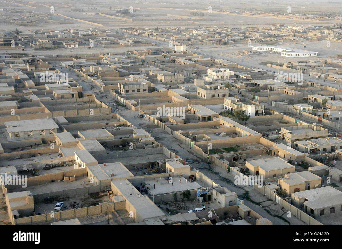 Truppe in Afghanistan. Vista aerea di Lashkar Gah, Afghanistan. Foto Stock