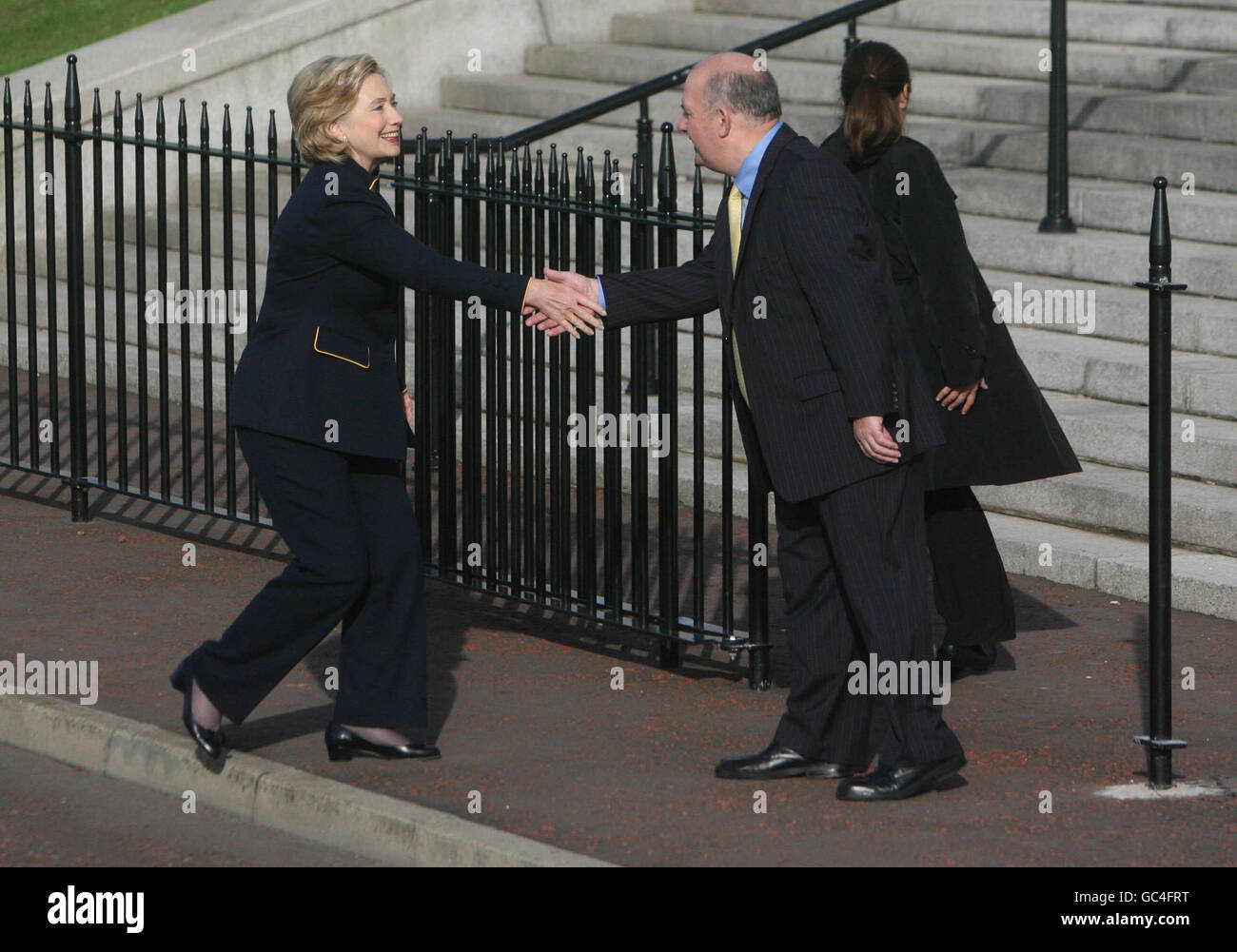 Il Segretario DI Stato AMERICANO Hillary Clinton incontra Willie Hay, Presidente dell'Assemblea dell'Irlanda del Nord presso il Castello di Stormont a Belfast. Foto Stock