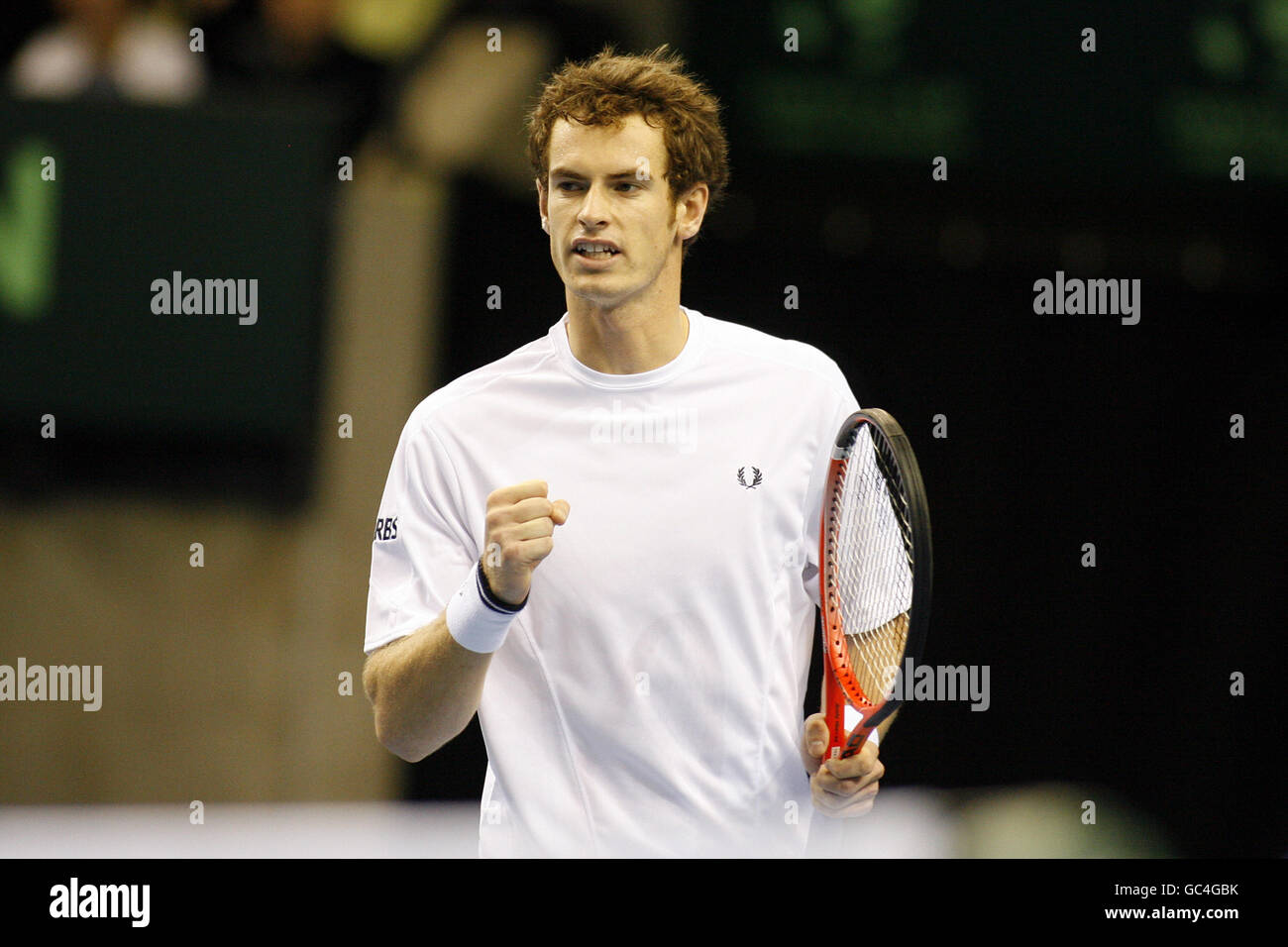 Tennis - Coppa Davis - Gran Bretagna / Polonia - giorno due - Echo Arena. Andy Murray della Gran Bretagna nella sua partita doppia durante la Coppa Davis Euro/Africa Gruppo i Relegation Tie alla Echo Arena di Liverpool. Foto Stock