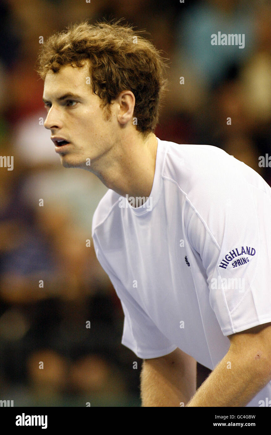 Tennis - Coppa Davis - Gran Bretagna / Polonia - giorno due - Echo Arena. Andy Murray della Gran Bretagna nella sua partita doppia durante la Coppa Davis Euro/Africa Gruppo i Relegation Tie alla Echo Arena di Liverpool. Foto Stock