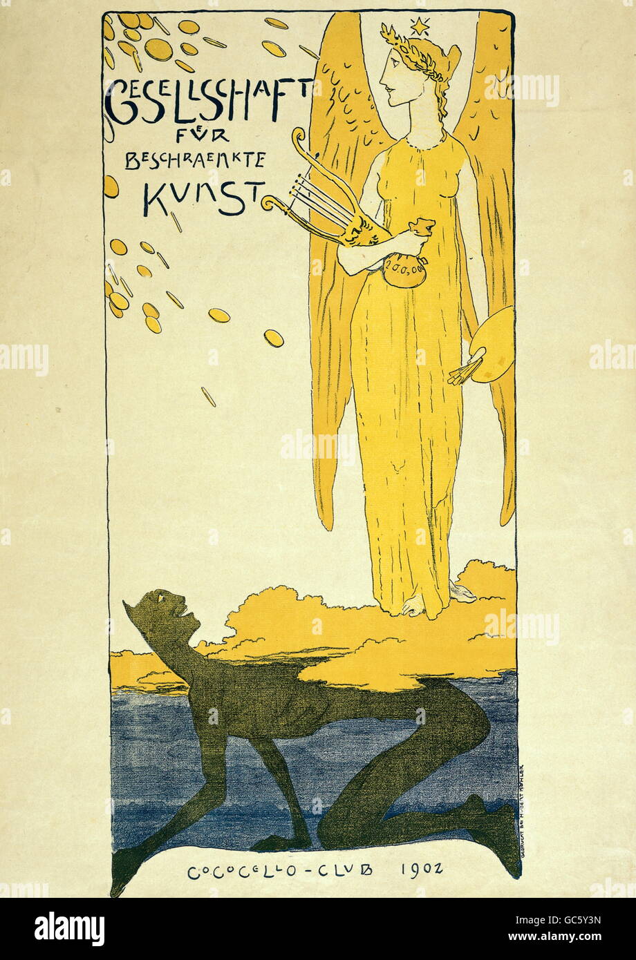 Pubblicità, gastronomia, poster per Cococello Club, 'Society for Restricted Arts' di Fritz Erler, litografia colorata, 1902, Munich Stadtmuseum (museo della città), diritti aggiuntivi-clearences-non disponibili Foto Stock