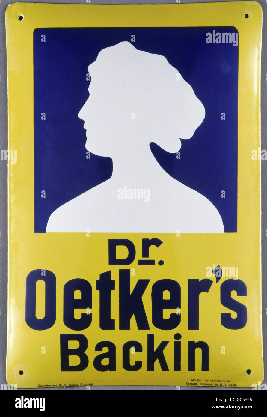 Pubblicità, cibo, cartelloni per la polvere da forno a dorso di Dr. Oetker, Bielefeld, circa 1910, diritti aggiuntivi-clearences-non disponibile Foto Stock