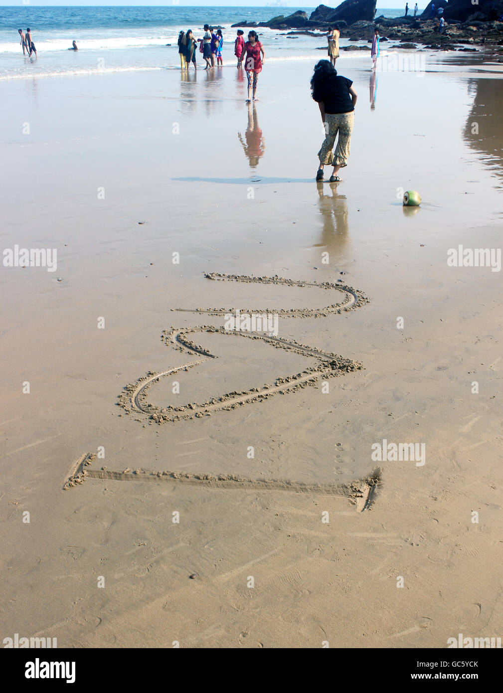 Ti amo beach iscritto. I love U scritto sulla spiaggia per il tuo amore. Foto Stock