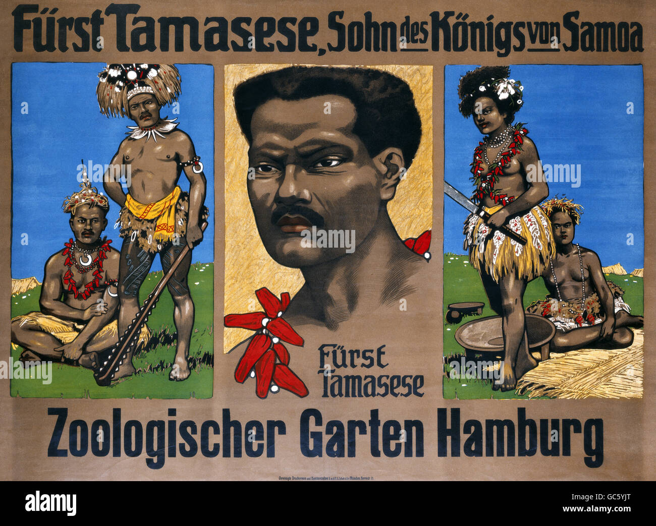 Pubblicità, mostre / esposizioni, Giardino Zoologico di Amburgo (Zoo Hagenbeck), esposizione etnologica, Principe Tamasese di Samoa, poster, 1910 / 1911, diritti aggiuntivi-clearences-non disponibile Foto Stock