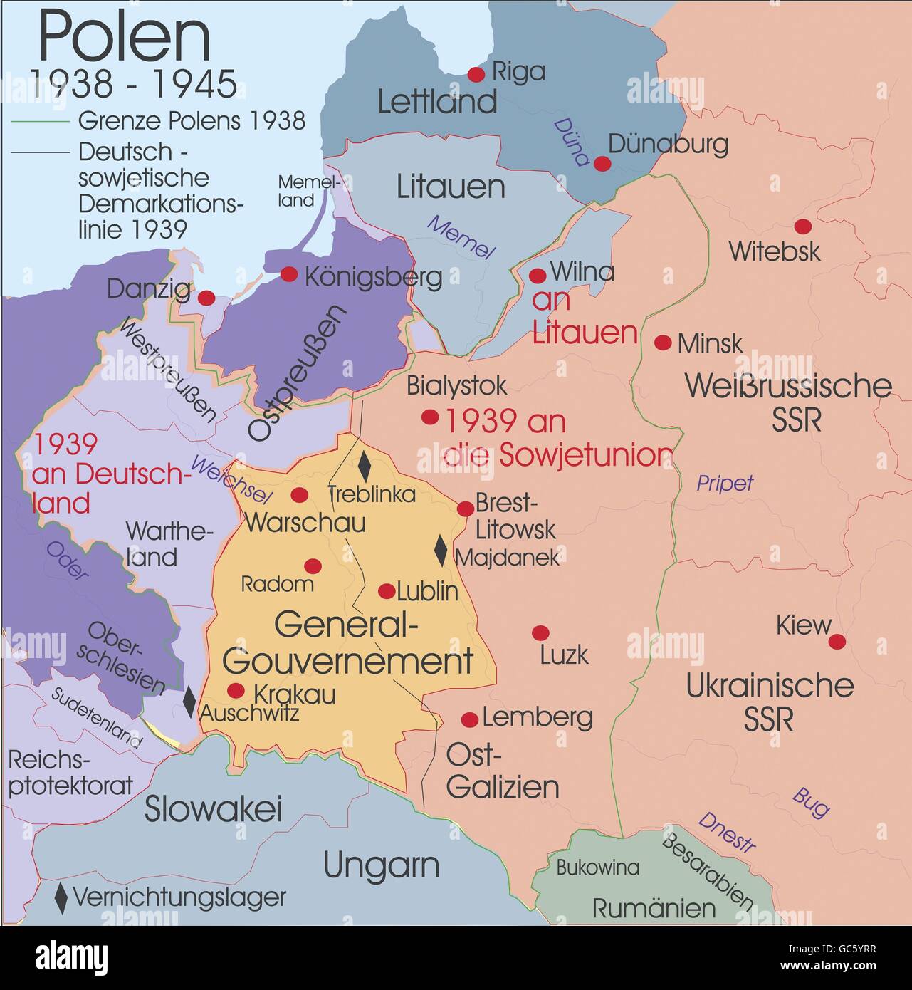 Cartografia, mappe storiche, tempi moderni, Polonia, 1938 - 1945, diritti aggiuntivi-clearences-non disponibile Foto Stock