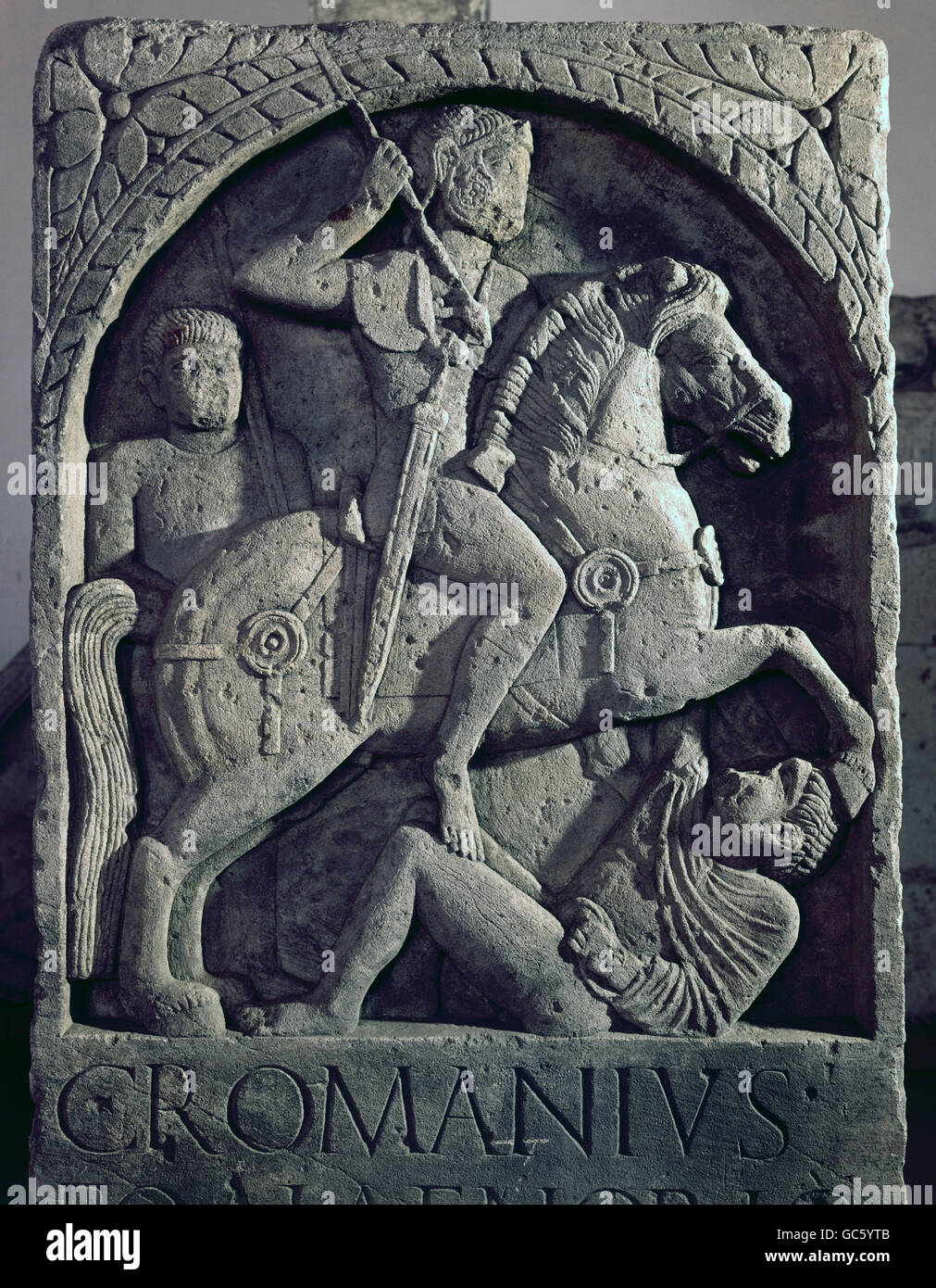 Belle arti, mondo antico impero romano, scultura, Roman cavalryman, rilievo, lastra tombale dell'Romanius, metà del I secolo D.C., Mainz, Renania-Palatinato, Foto Stock