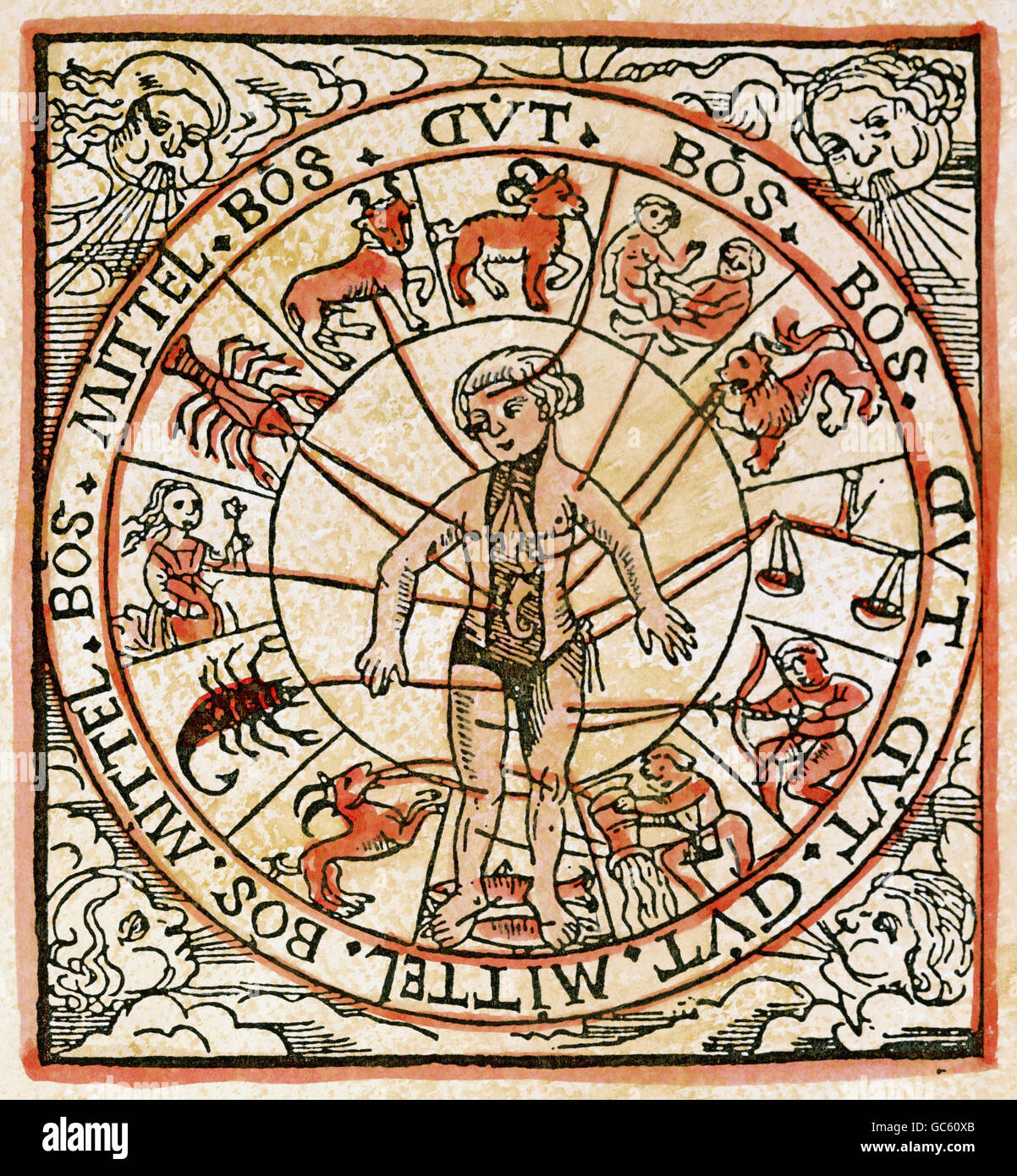 Medicina, trattamento, sangue, venesezione e zodiaco, taglio di legno Germania del Sud, circa 1500, diritti aggiuntivi-clearences-non disponibile Foto Stock