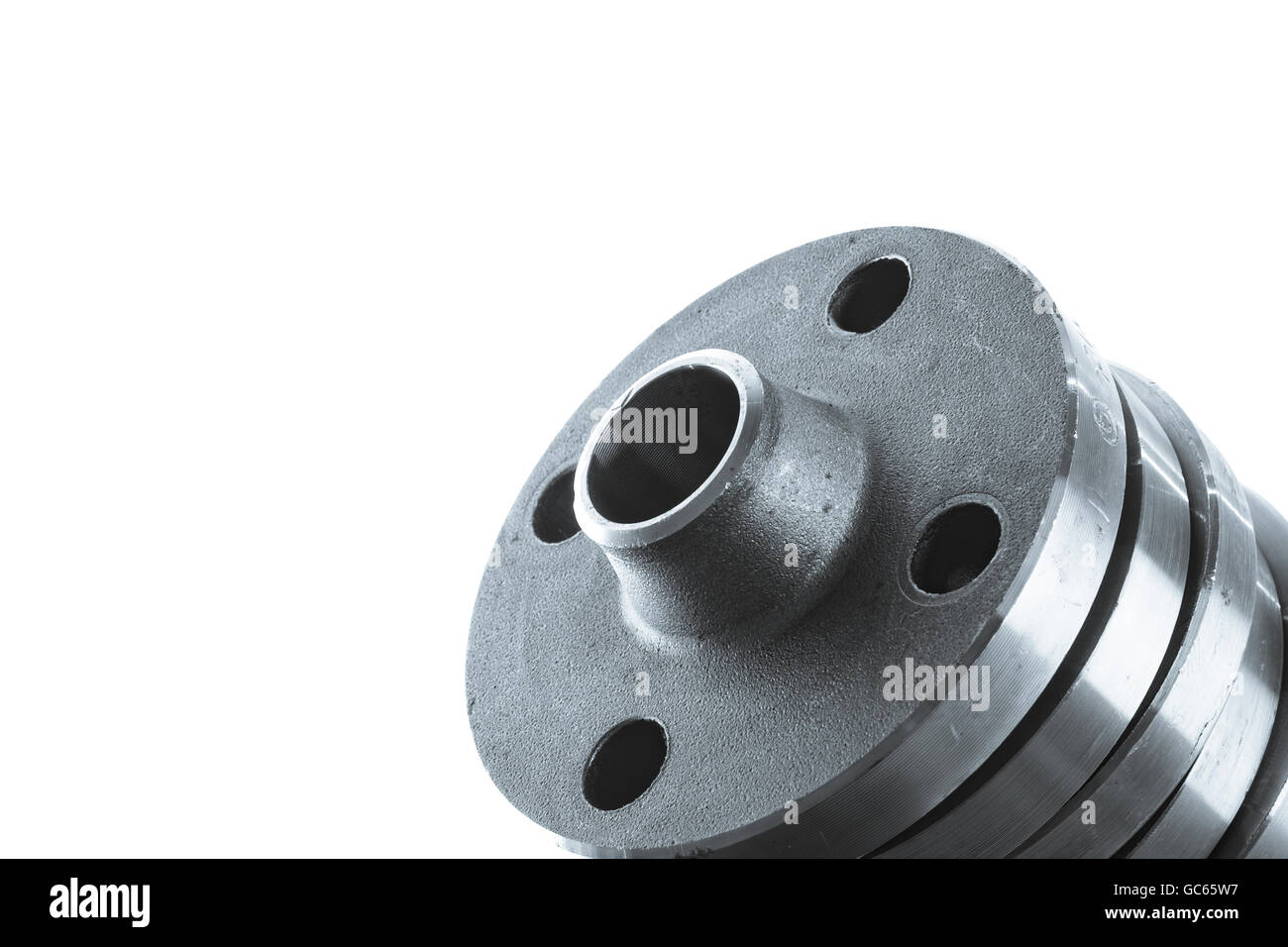 La saldatura delle flange in acciaio con collo isolato su bianco. Foto Stock