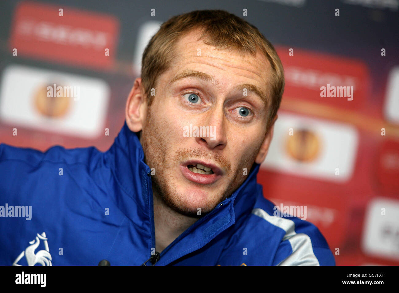 Calcio - UEFA Europa League - Gruppo i - Everton v FC BATE Borisov - Everton Press Conference - Goodison Park. Tony Hibbert di Everton durante la conferenza stampa Foto Stock