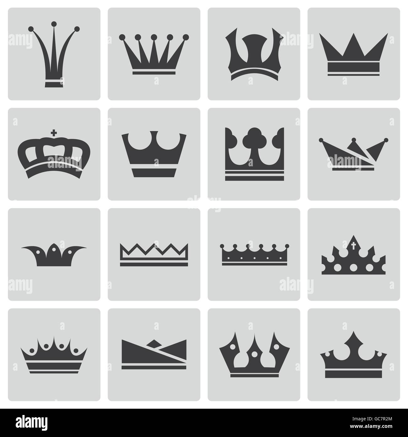 Vettore corona nero set di icone Illustrazione Vettoriale