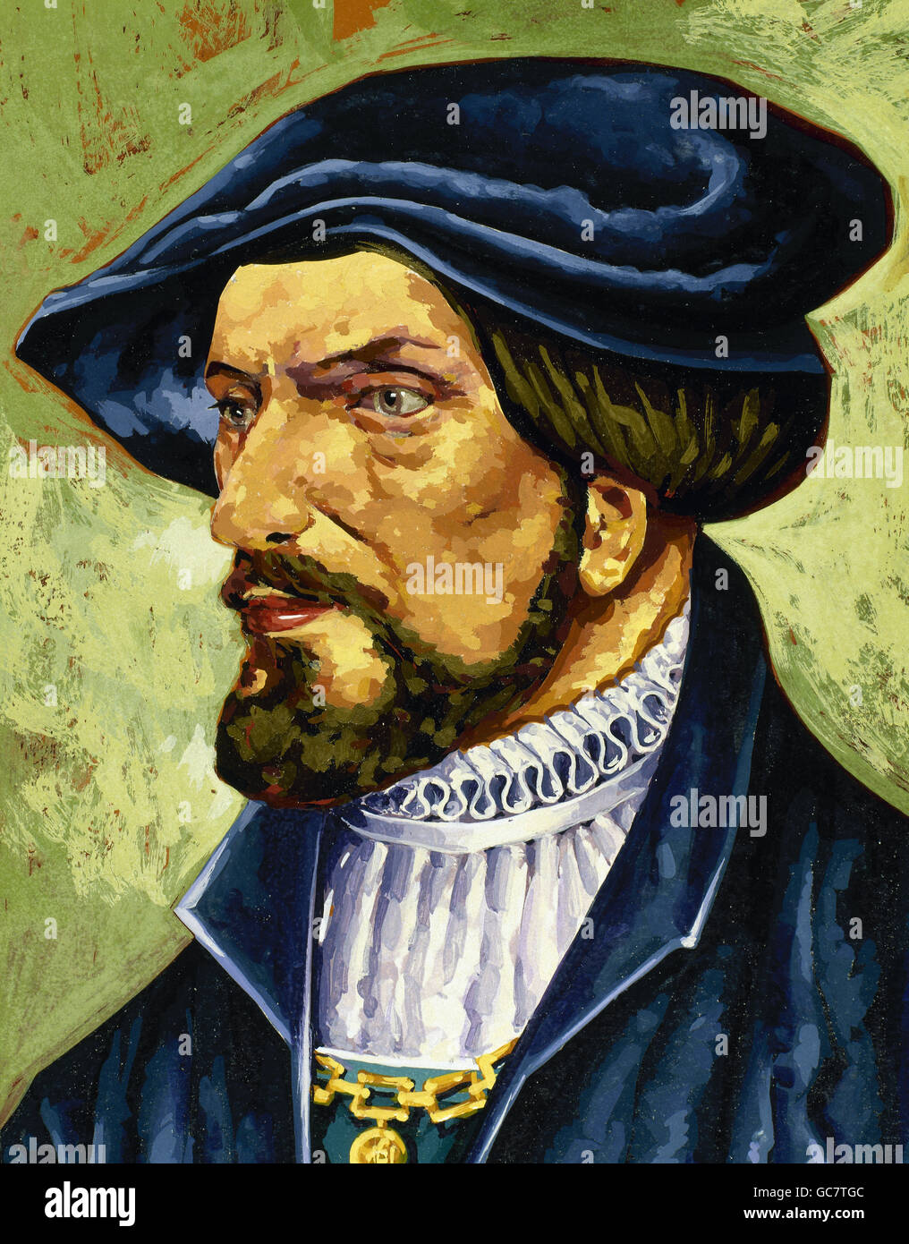 Rodrigo de Bastidas (1445-1527). Marinaio spagnolo e il conquistatore. Acquerello. Foto Stock