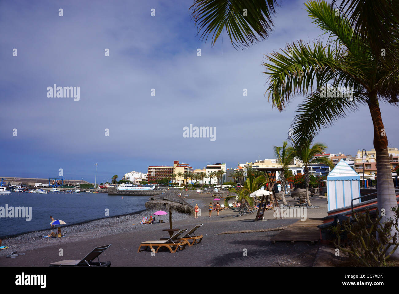 Località turistica Playa de San Juan, Porto, Spiaggia, Centro, Teneriffe, isola, Isole Canarie, Spagna Foto Stock