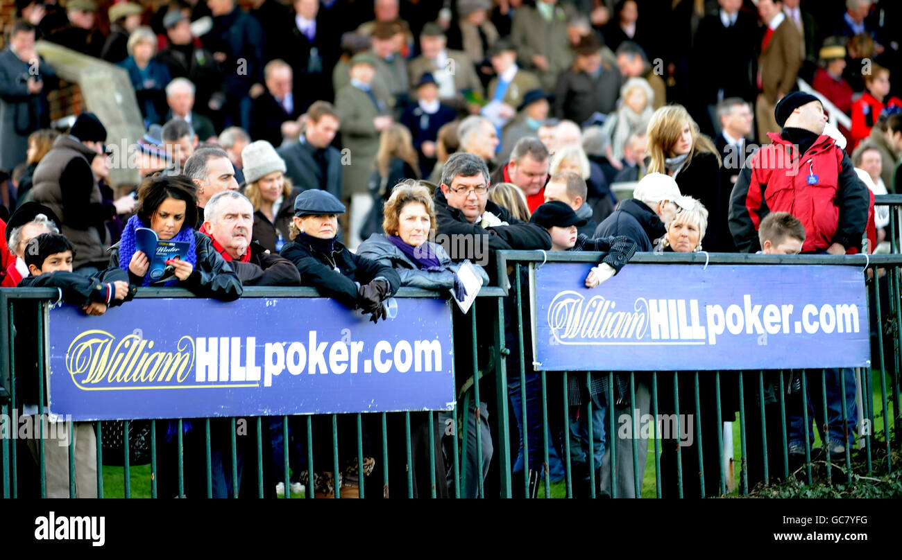 Corse ippiche - Festival invernale - primo giorno - Kempton Park. Gli spettatori osservano l'azione dalle tribune Foto Stock