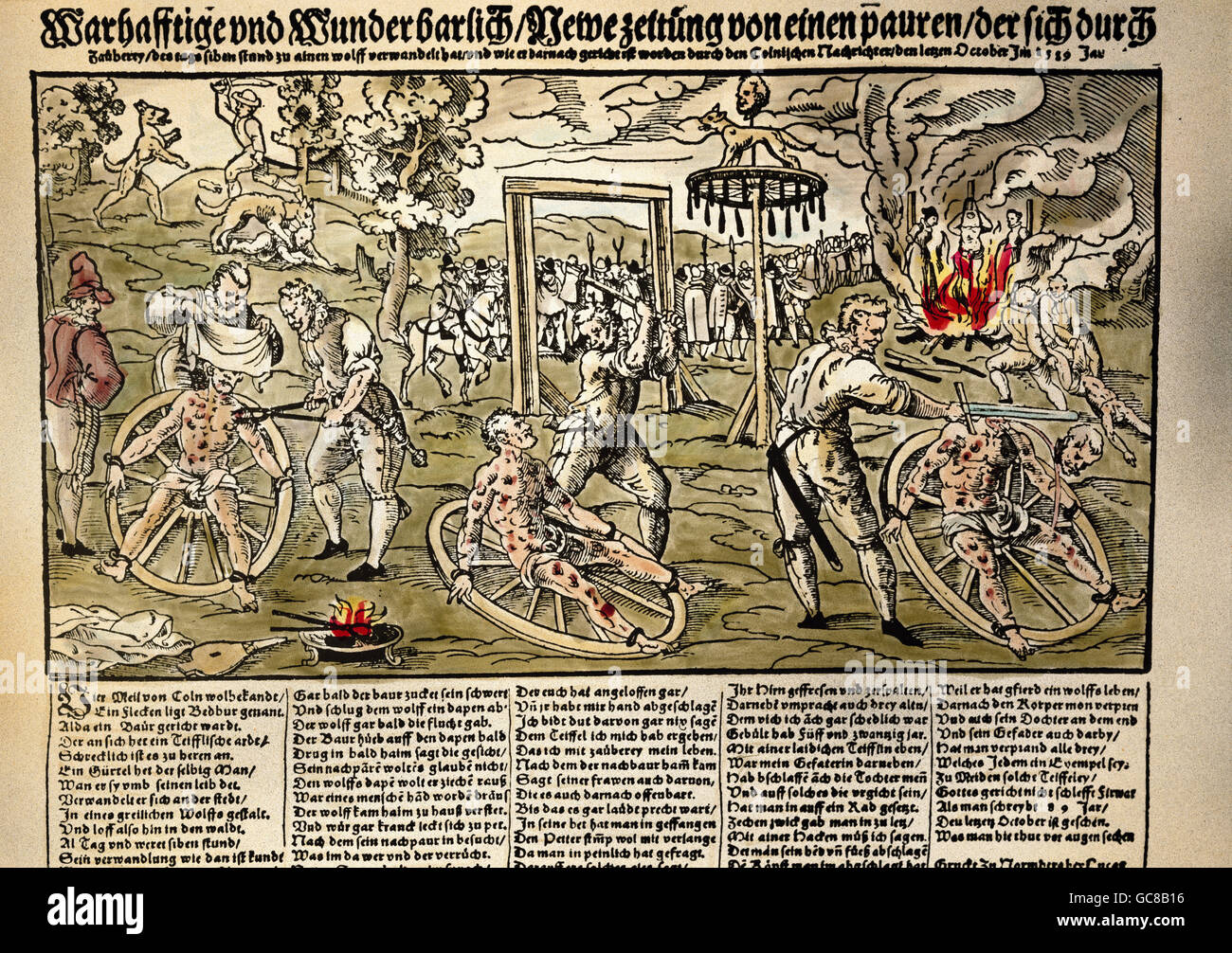 giustizia, sistema penitenziario, ruota di rottura, esecuzione di un contadino da parte del carnefice di Colonia, ottobre 1589, diritti aggiuntivi-clearences-non disponibili Foto Stock