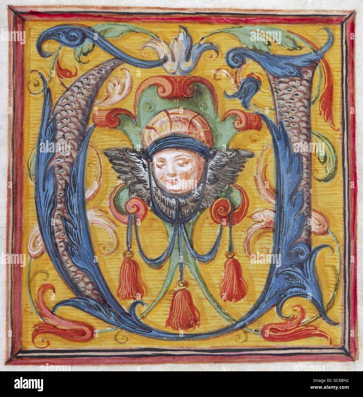 Scrittura, Scrittura, alfabeto latino, iniziale U, libro di ore, Germania, i metà 16 ° secolo, Augusta University Library, religione, cristianesimo, manoscritto, belle arti, gotico, Medioevo, lettera, santo, storico, storico, medievale, diritti aggiuntivi-clearences-non disponibile Foto Stock