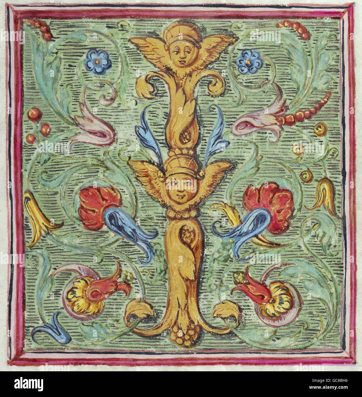 Scrittura, Scrittura, alfabeto latino, i iniziale, libro di ore, Germania, i metà 16 ° secolo, Augusta University Library, religione, cristianesimo, manoscritto, belle arti, gotico, Medioevo, lettera, storico, storico, medievale, Additional-Rights-Clearences-non disponibile Foto Stock