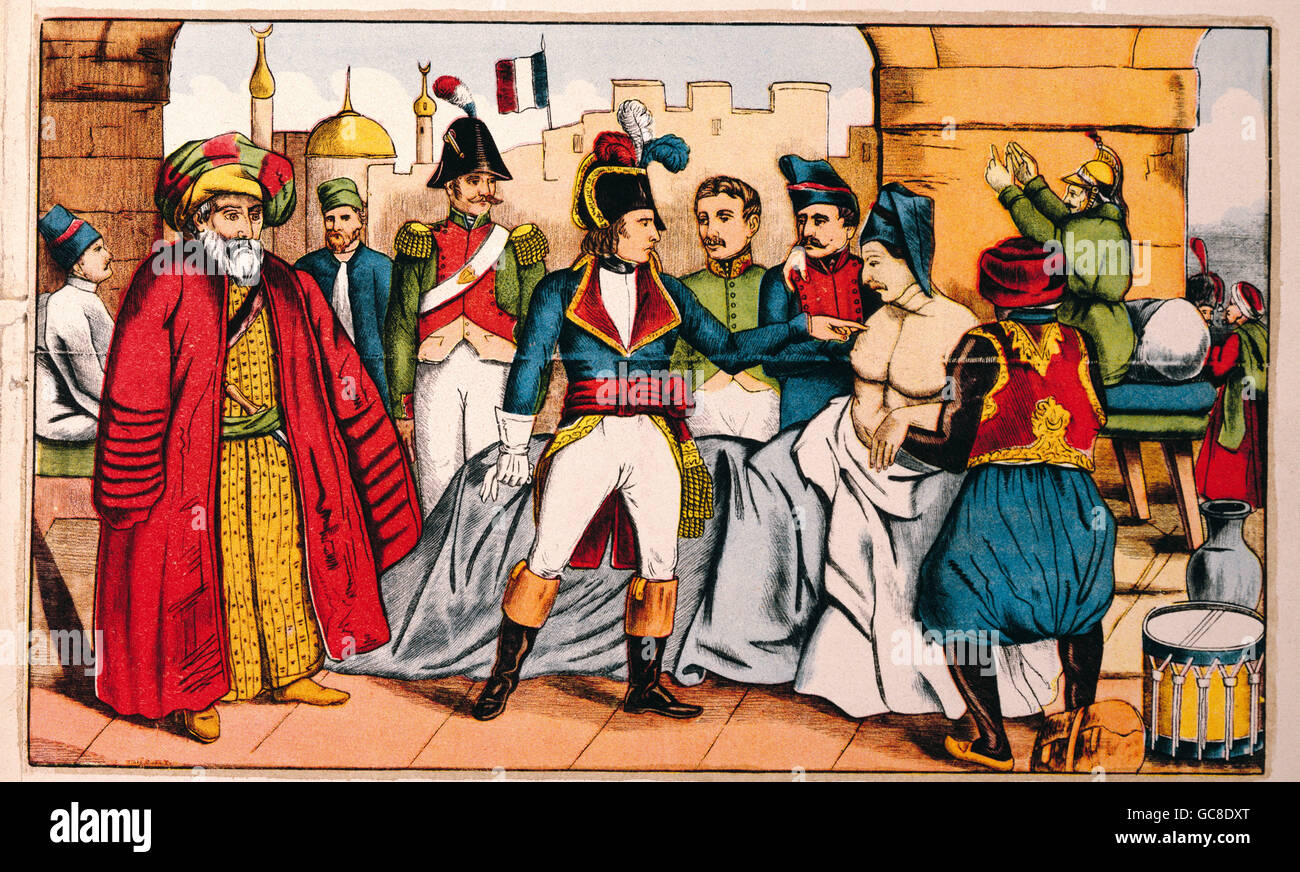 Eventi, Guerra della seconda Coalizione 1798 - 1802, Campagna Orientale, Generale Napoleone Bonaparte in visita all'ospedale peste di Jaffa, 11.3.1799, litografia, 19 ° secolo, Guerre rivoluzionarie francesi, Palestina, malati, Impero Ottomano, Asia, 18 ° secolo, storico, storico, persone, diritti aggiuntivi-clearences-non disponibili Foto Stock