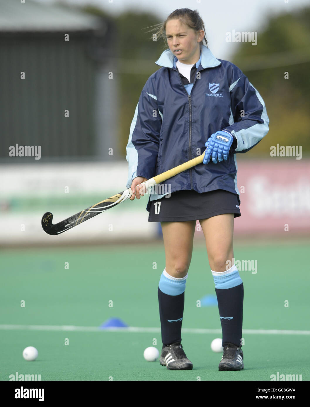 Hockey - EHL Premier League - Canterbury / Reading HC - Polo Farm. Reading's Jo Ellis prima della partita della EHL Premier League alla Polo Farm di Canterbury, Kent, 17 ottobre 2009. Foto Stock
