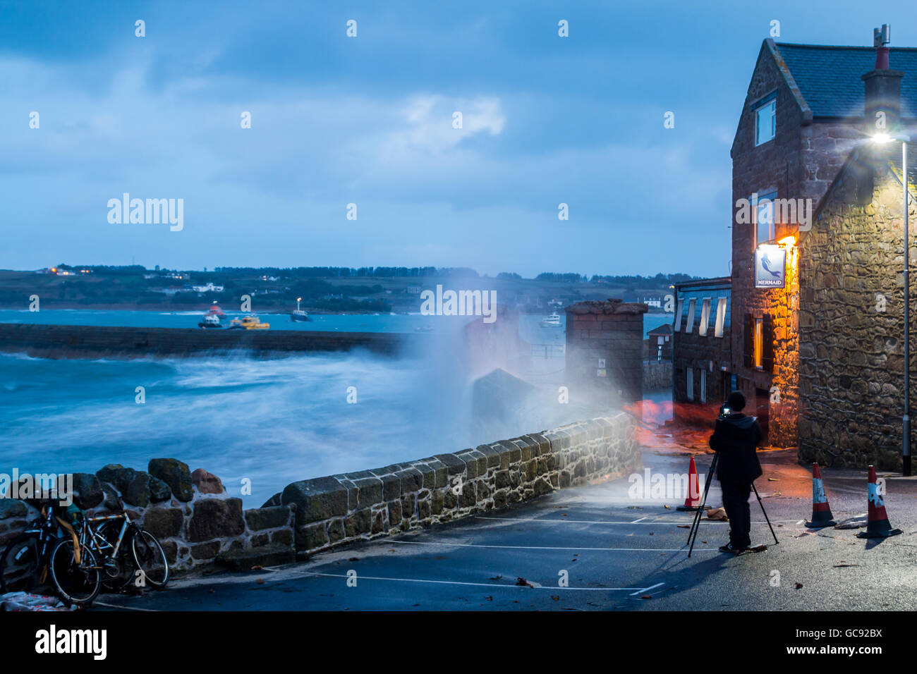 Tempesta imogen colpisce le isole Scilly nel sud ovest del Regno Unito, febbraio 2016 Foto Stock