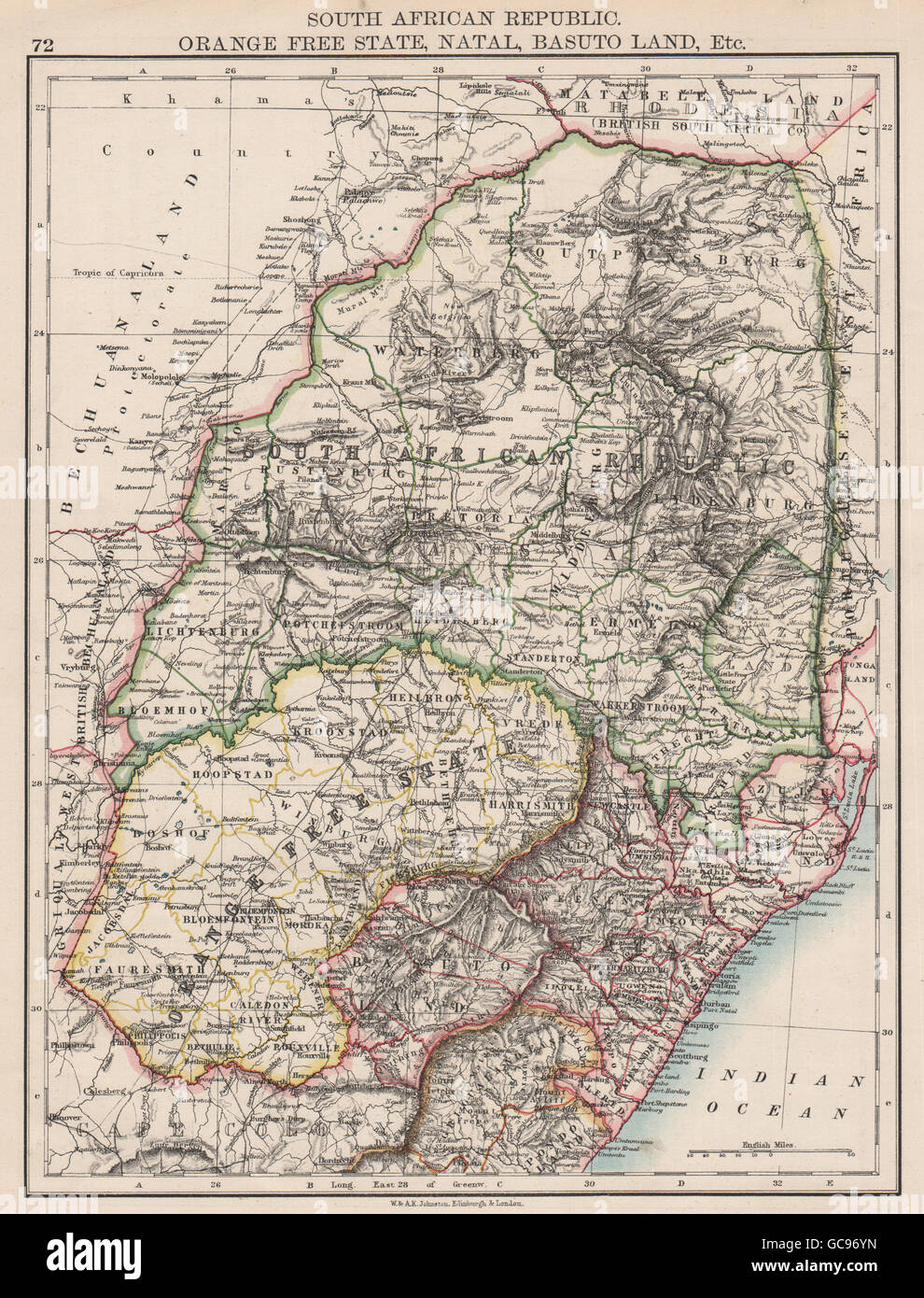 COLONIAL SUD AFRICA. Orange Free State Natal Basutoland Repubblica SA, 1897 Mappa Foto Stock